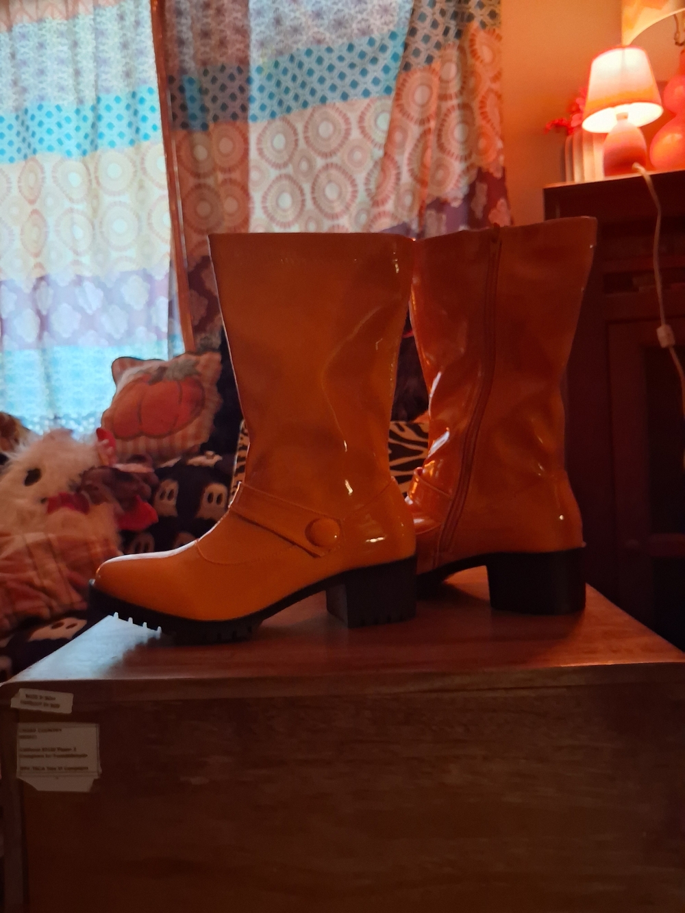 Patent Mid-Calf Women's Boots in Glossy Orange